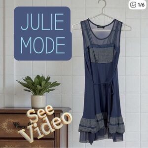 Made In Italy Vintage JULIE MODE Lightweight Blue Tones Fabric & Mesh Sundress.